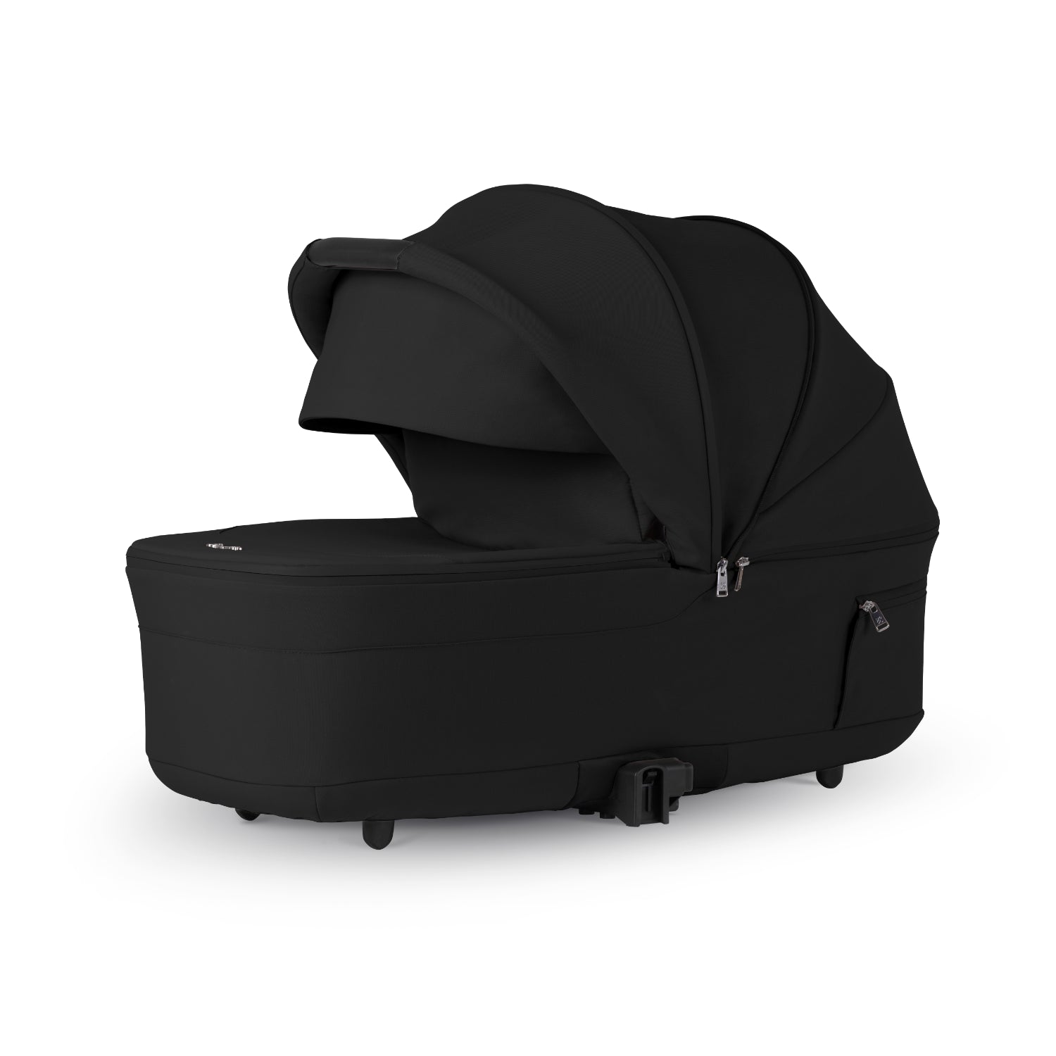 Cuna negra SILVER CROSS lateral con capota, diseñada para bebés y comodidad